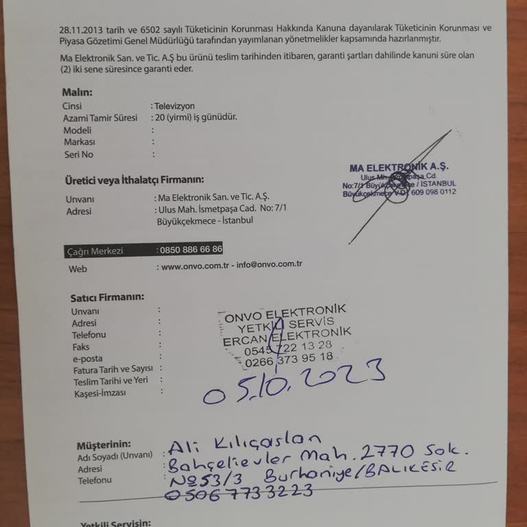 Onvo TV İçin Fabrikadan Bir An Önce Parça Gönderilmesi