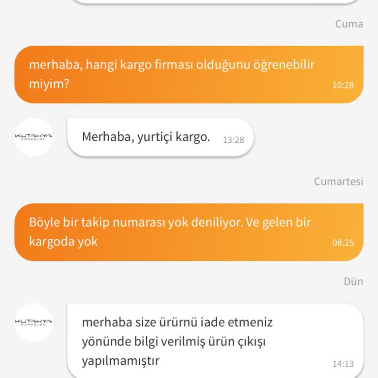 Kütahya Porselen Kusurla Ürün Değişimi Yapmıyor