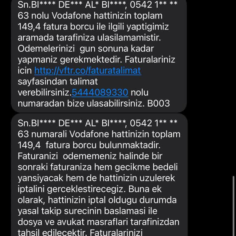 Vodafone Olmayan Borcu Talep Ediyor