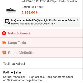 Kargoist Firması Bilgim Dışında Adresimi Değiştirdi