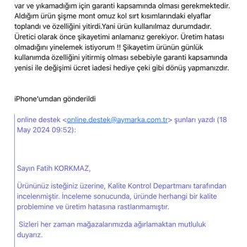 Network Ay Mağazacılık Mont Şikayeti