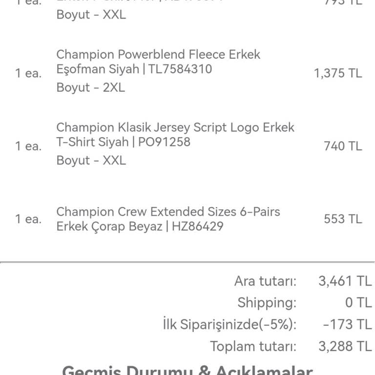 Champion Giyim Ürün Teslim Edildi Deyip Edilmedi