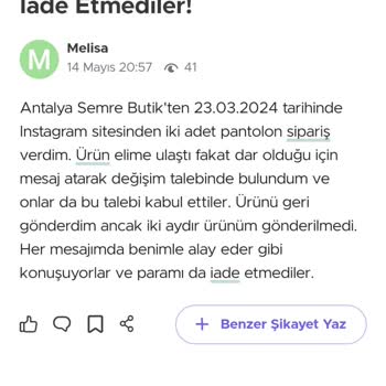 Semre Butik İade Kabul Etmiyor