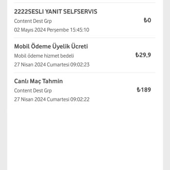 Vodafone Canlimactahmini Habersiz Alınan Bedeller.