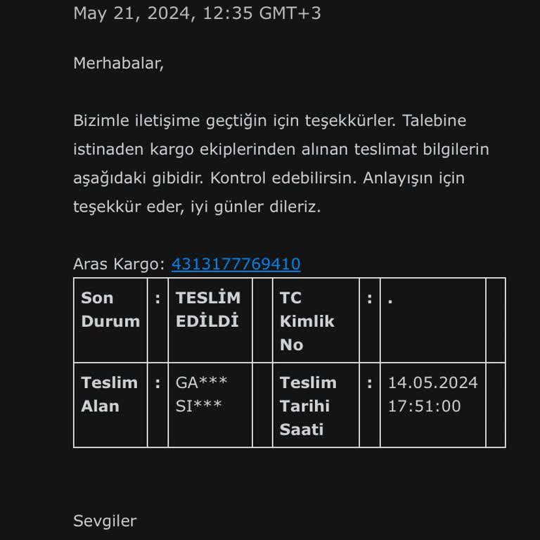 Aras Kargo Kayıp Kargocu Aras