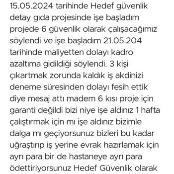 Detay Gıda Güvenlik Görevlisi İşten Çıkarılma Şikayeti