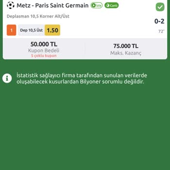 Bilyoner METZ-PSG Maçı Hatalı Veri Girişi Yaptı! Tutarı İade Etmiyor!
