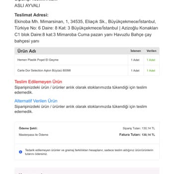 Migros Hemen Siparişi Teslim Etmediği Halde Teslim Edildi Görünüyor.