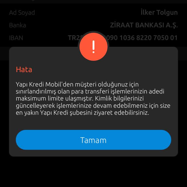 Yapı Kredi Mobilden Kayıt Olduğum İçin EFT Sınırlıyor