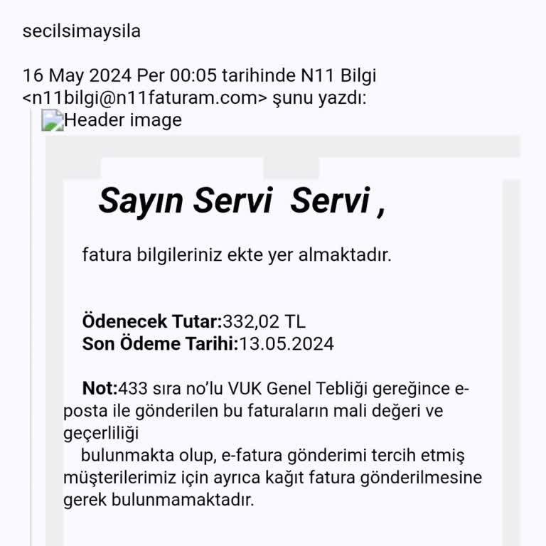 N11bilgi Adına Gelen Şüpheli Fatura İle İlgili Şikayet