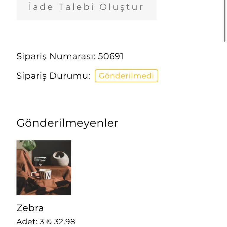 Vina Seramik Siparişim Gönderilmedi