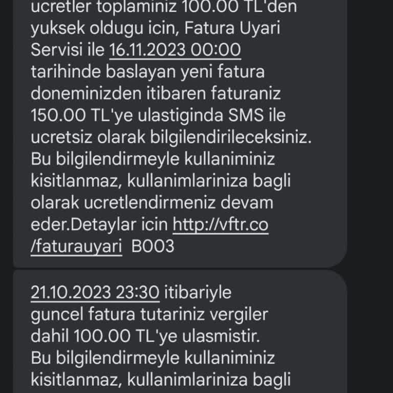 Vodafone Hattıma Ait Faturanın 10 Kati Gelmesi