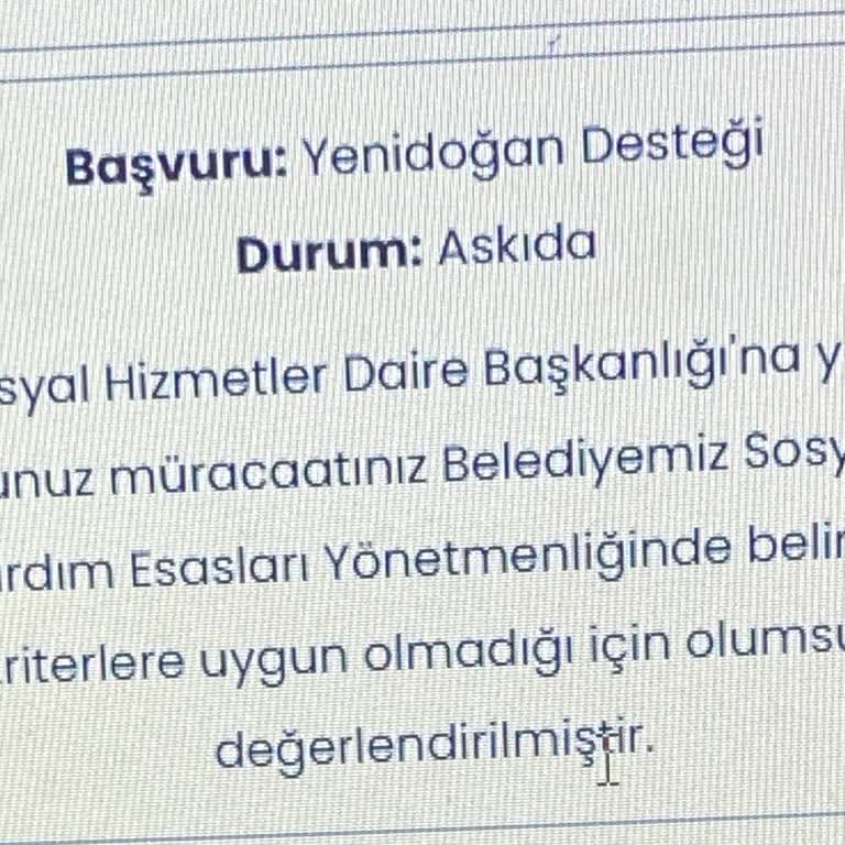 İBB - İstanbul Büyükşehir Belediyesi Yenidoğan Yardım Paketi Başvurusunun Reddedilmesi Üzerine