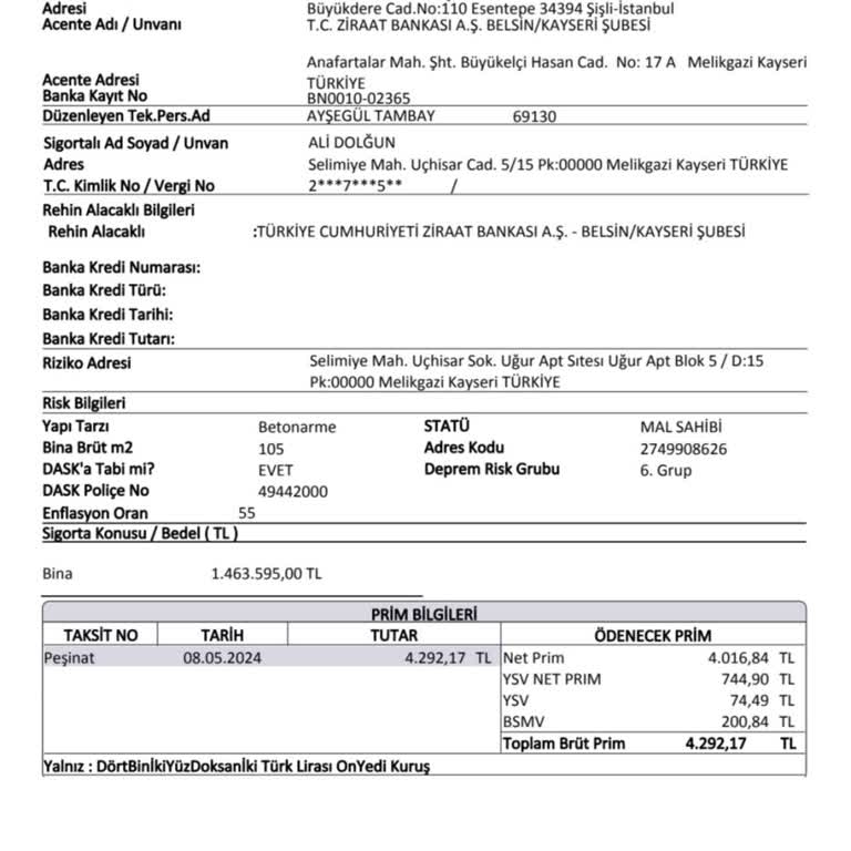 Ziraat Bankası Talebim Olmadan Konut Poliçesi Düzenlenmiştir İptalini Talep Ediyorum