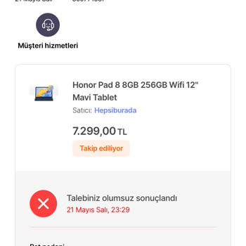 Hepsiburada Eksik Ürün Honor Pad 8