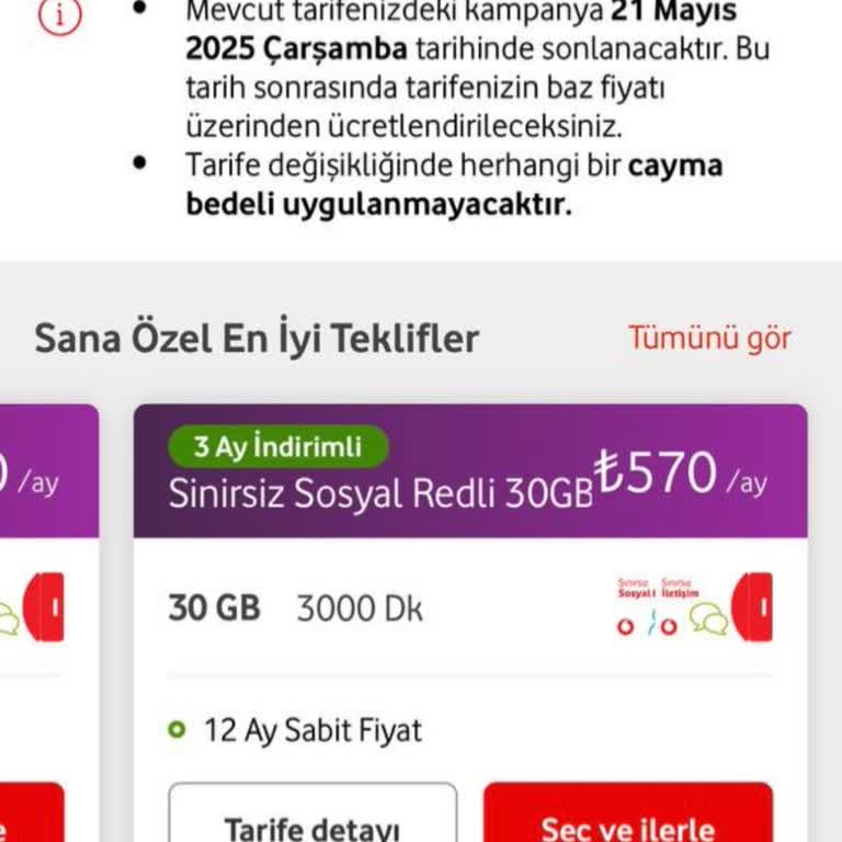 Vodafone Tarife Ücretindeki Artış Ve Alt Paketlerin Sunulmaması Hk.
