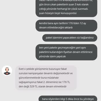 Vodafone Paket/Tarife Ve Müşteri Temsilcisi Şikayeti