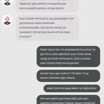 Vodafone Paket/Tarife Ve Müşteri Temsilcisi Şikayeti