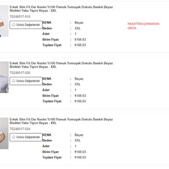 Tudors Online Mağaza Eksik Ürün Gönderimi