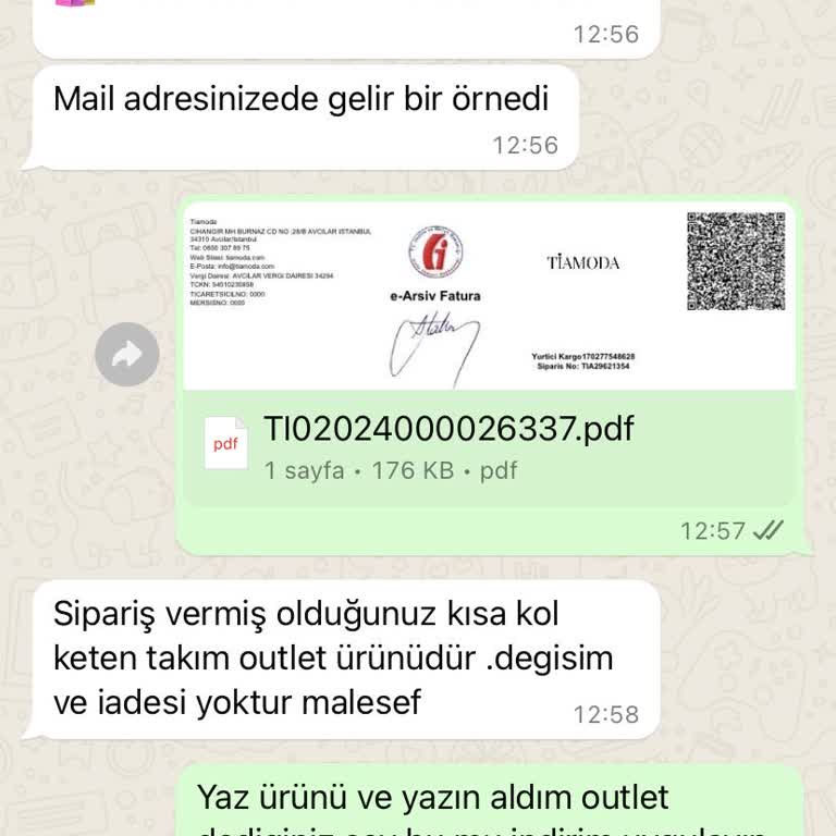 Tiamoda.com Tiamoda İade Değişim Olmaması