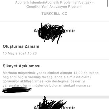 Turkcell Sim Kart Aktivasyonu Şikayet Kaydı Numarası:165599279