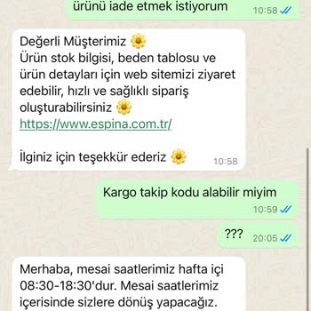 Espina (espina.com.tr) İade Sürecinde Sorun Çıkaran Firma