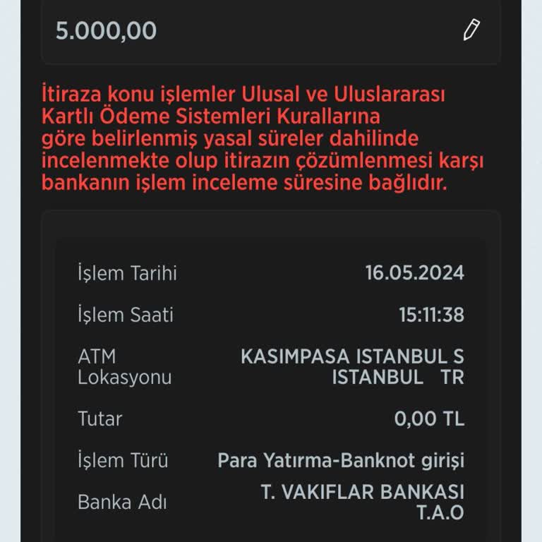 Ziraat Bankası ATM İtiraz Süresi