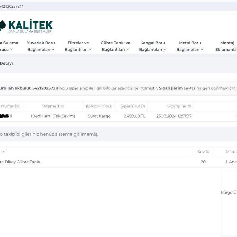 Kalitek Damlama Sulama Sistemleri 2 Aydır Siparişleri Göndermiyor