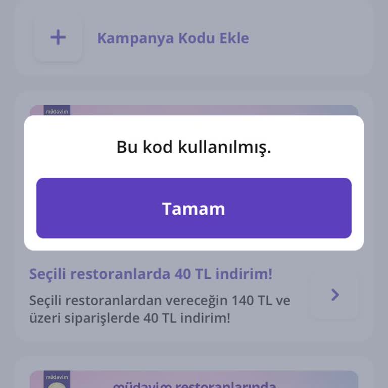 Getir 22MAYIS Kodu Çalışmıyor