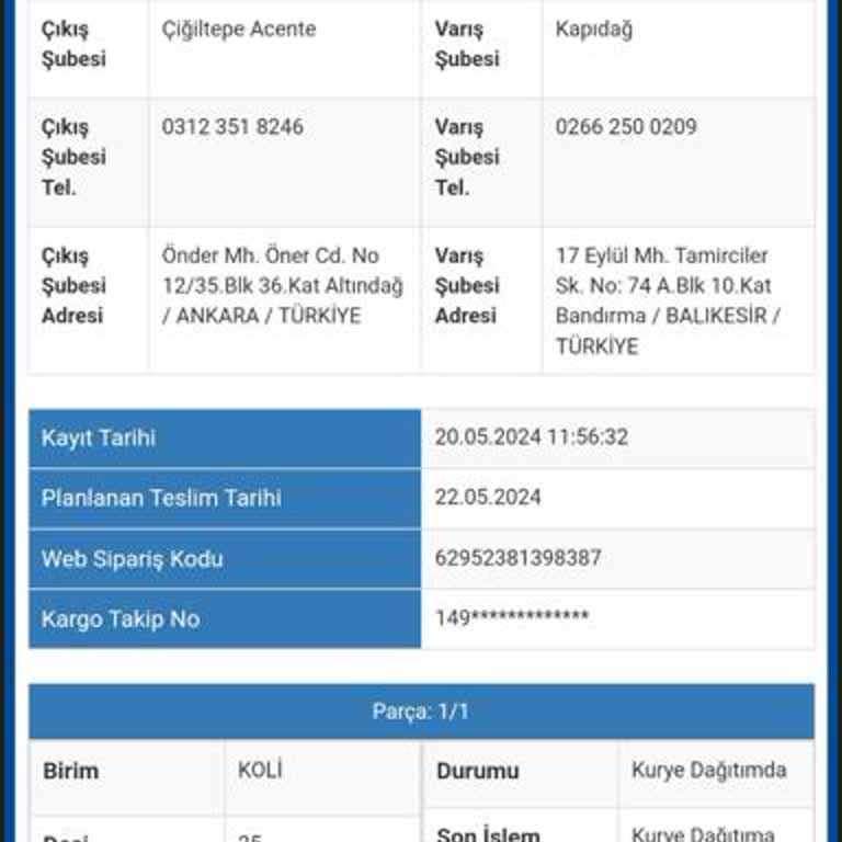 Sürat Kargo Bandırma Kapıdağ Şubesi Yalan Teslimat Bildirimi