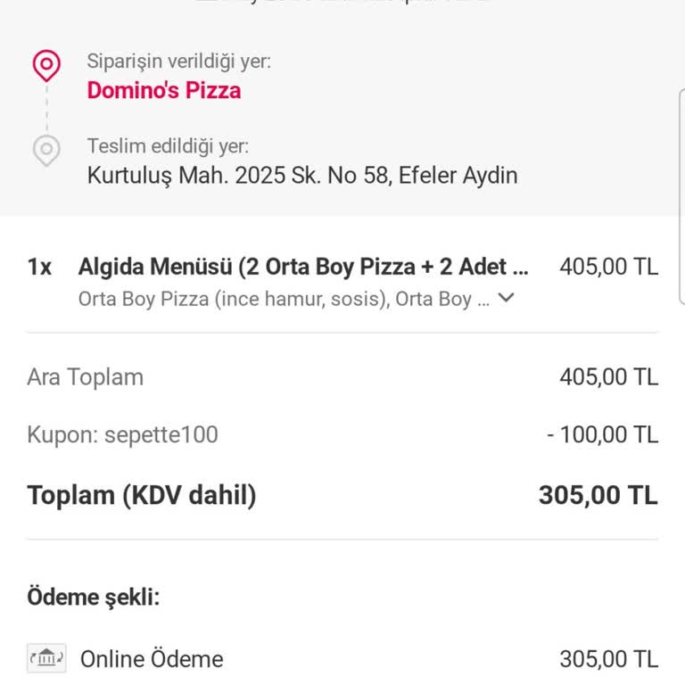 Domino's Sipariş Gelmeme Sorunu.