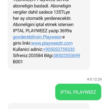 "Playweez" TT Mobil Faturamdan Bilgim Dışında 135 TL Kesinti Yapmış!