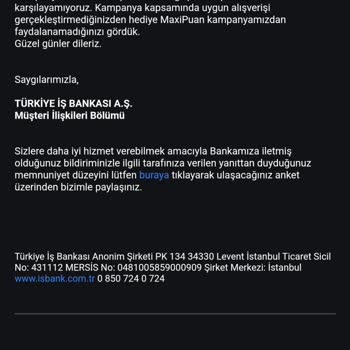 İş Bankası MaxiPuan'ın Yüklenmemesi, Talebimin Karşılaşmaması,