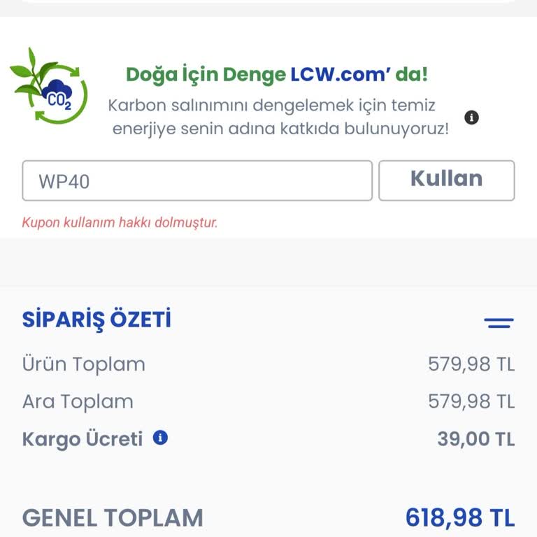 LCW Kod Kullandırmıyor