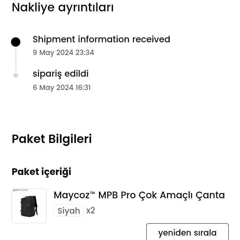 Maycoz Çanta Siparişi Haftalardır Teslim Edilmedi