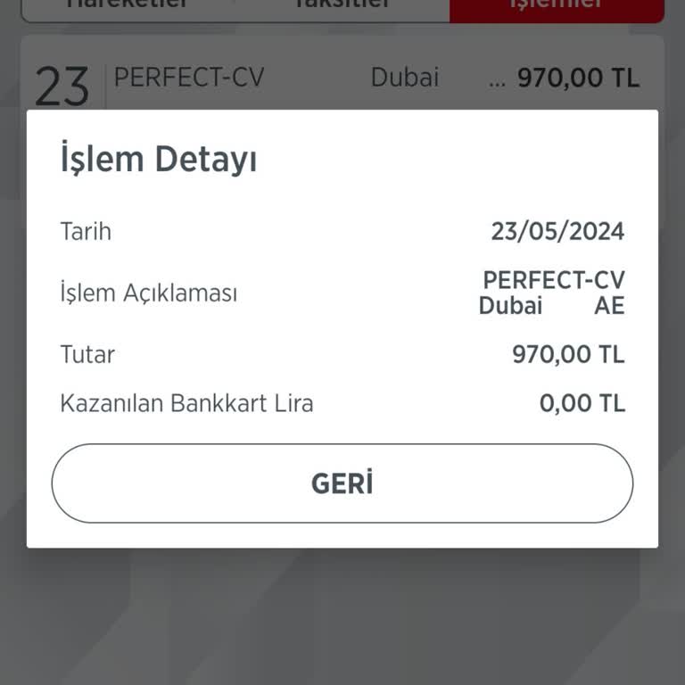 Perfect CV (perfect-cv.com) Hesabımdan İzinsiz 970 ₺ Çekildi Mağdurum