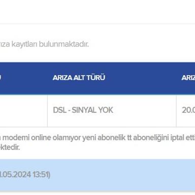 Kablo Net Ankara-Gölbaşı Telekom Altyapısına Bağlı Bakım Tutum Kaydı Hatası.