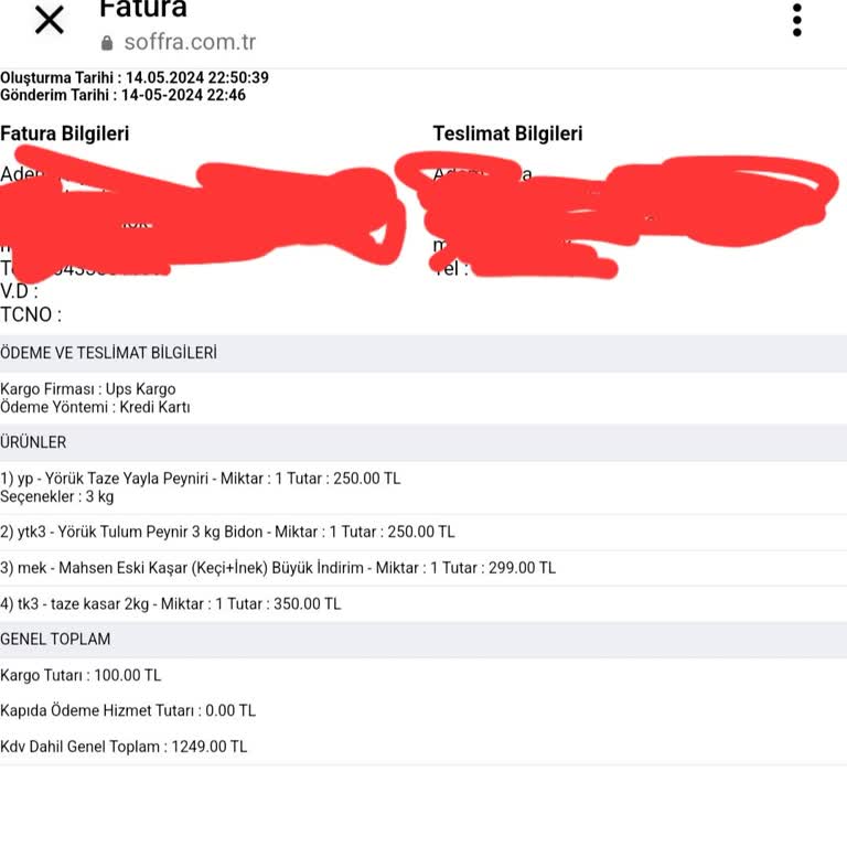 Soffra Yöresel Ürünleri Göndermiyor Mesaj'lara Cevap Vermiyor