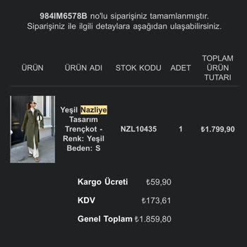 Nazliye İade Kabul Etmiyor Ve Değişim Kodu Vermiyor