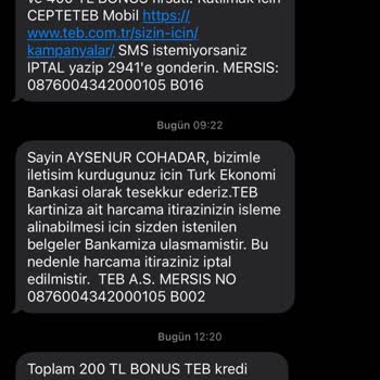 TEB Harcama İtirazı Mail Attım Ama İptal Ettiler