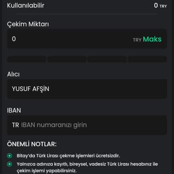 Bitay Para Çekme İşlemi Yapmıyor