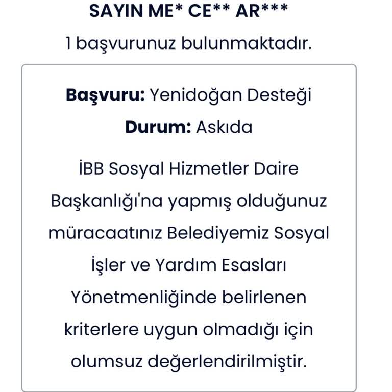 İbb Yenidoğan Desteği Reddi