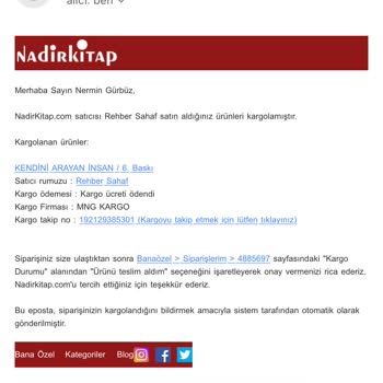 NadirKitap Nadir Kitaptan Yanlış Kitap Gönderildi