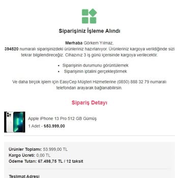 EasyCep Ulaşmayan Ürün Sorunu