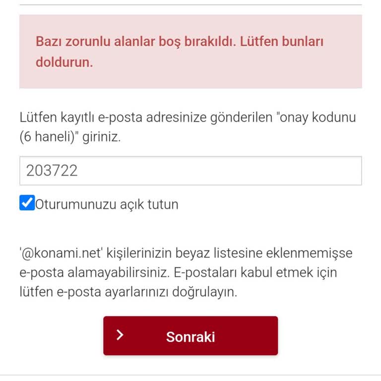 Konami Hesap Bilgileri Doğru Fakat Hesaba Giremiyorum