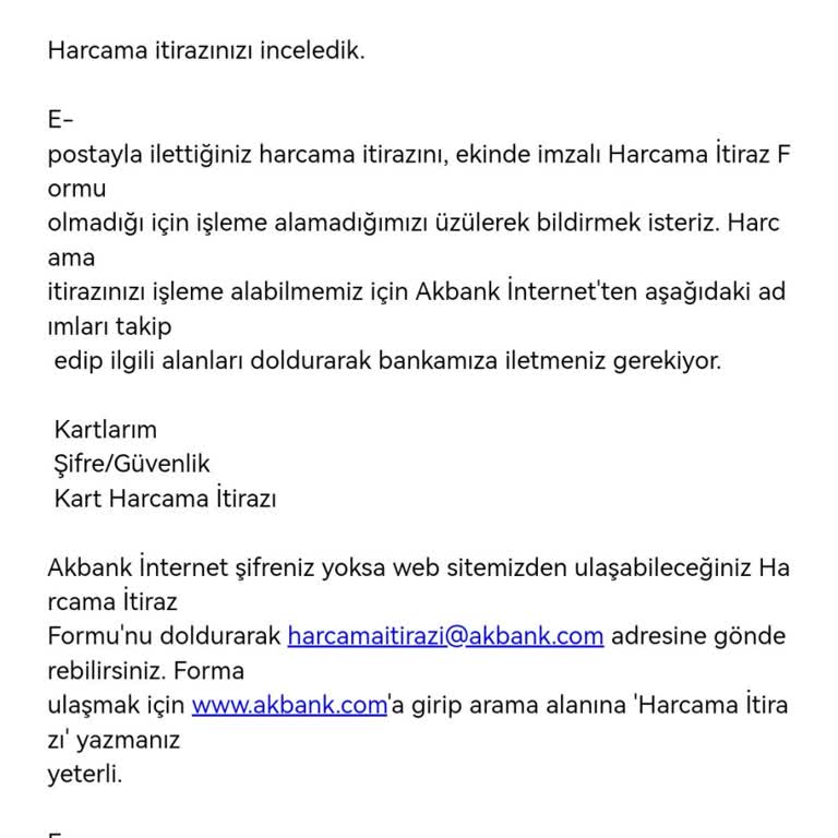 Akbank Harcama İtirazı Sonuçlandıramaması