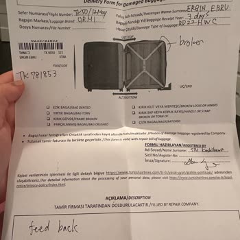 THY Bagaj Hasar Tespit Sayfasında Dokümanları Yüklenmiyor