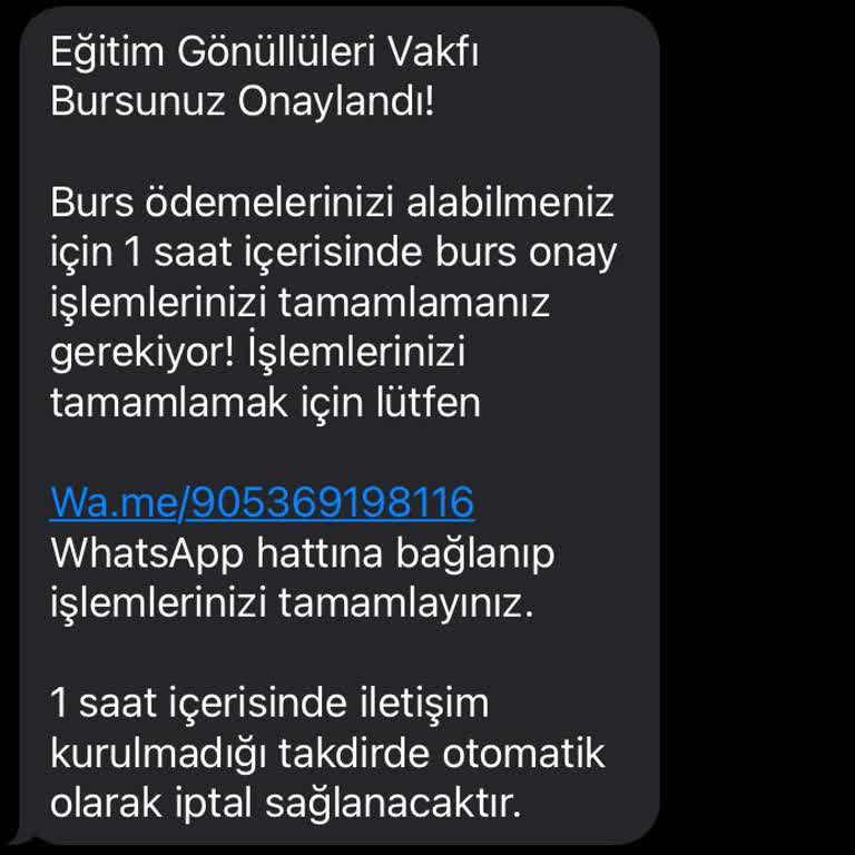 Tegv adı kullanılarak açılan sahte https:/egitimgonulluleri.com üzerinden vaad edilen sahte Burs Başvurusu