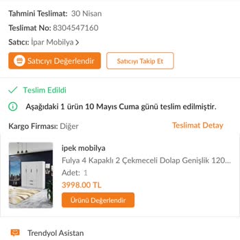Trendyol İpek Mobilya İade Ücreti İni Alamıyorum