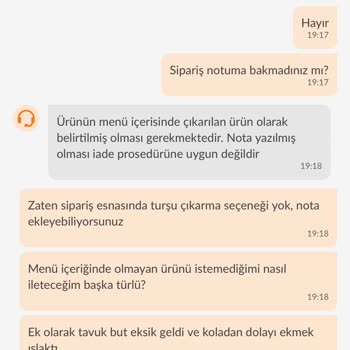 Trendyol Yemek Trendyol GO Eksik Ve Hatalı Yemek Gönderimi İade Kabul Etmemeleri
